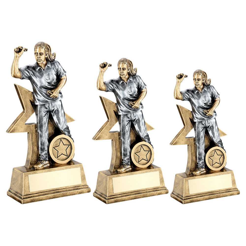 Brz/Gold/Pew Female Darts Figure With Star Backing With Plate (1in Centre) by Legacy Outfitters