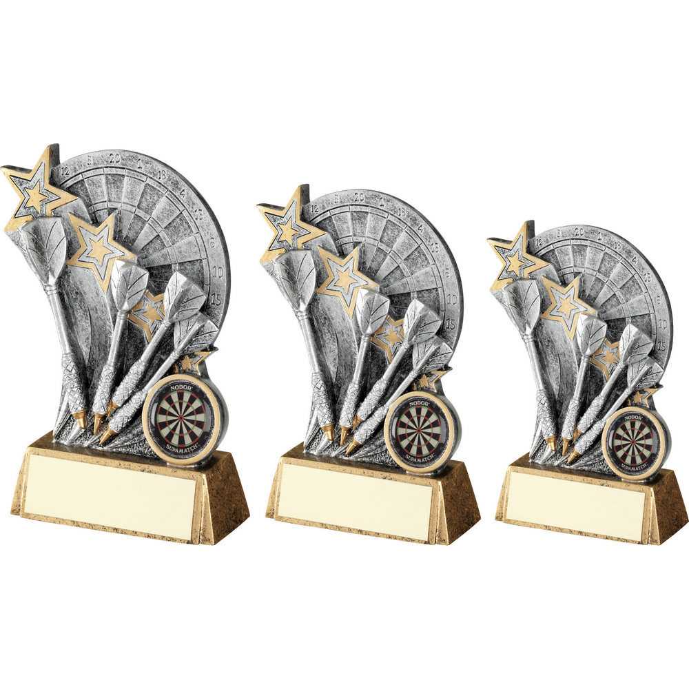 Pew/Gold Dartboard With Darts On Brz Base With Plate (1in Cen) by Legacy Outfitters