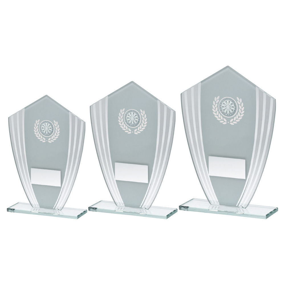 White/Silver Glass Shield Plaque With Darts Insert & Plate by Legacy Outfitters
