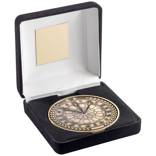 Black Velvet Box And 70mm Medallion Darts - Antique Gold by Legacy Outfitters