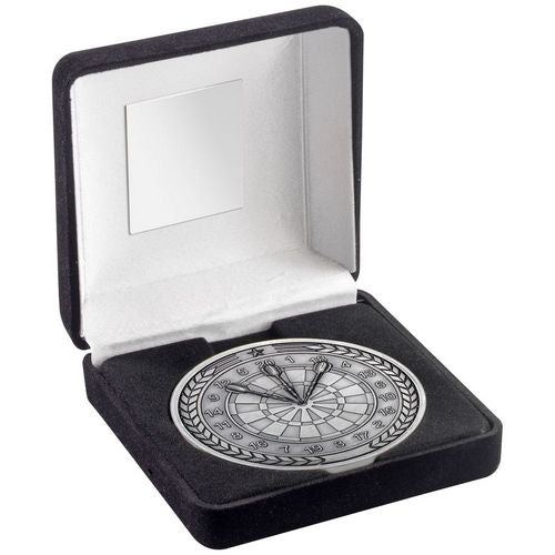Black Velvet Box And 70mm Medallion Darts - Antique Silver by Legacy Outfitters