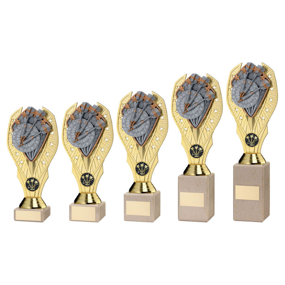 Gold Plastic Holder + Darts Disc On Cream Marble Trophy (1in Cen) by Legacy Outfitters