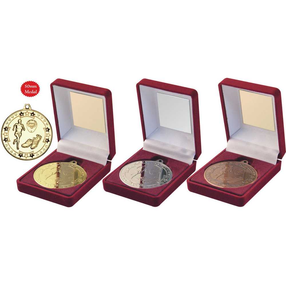 Red Velvet Box And 50mm Medal Running by Legacy Outfitters