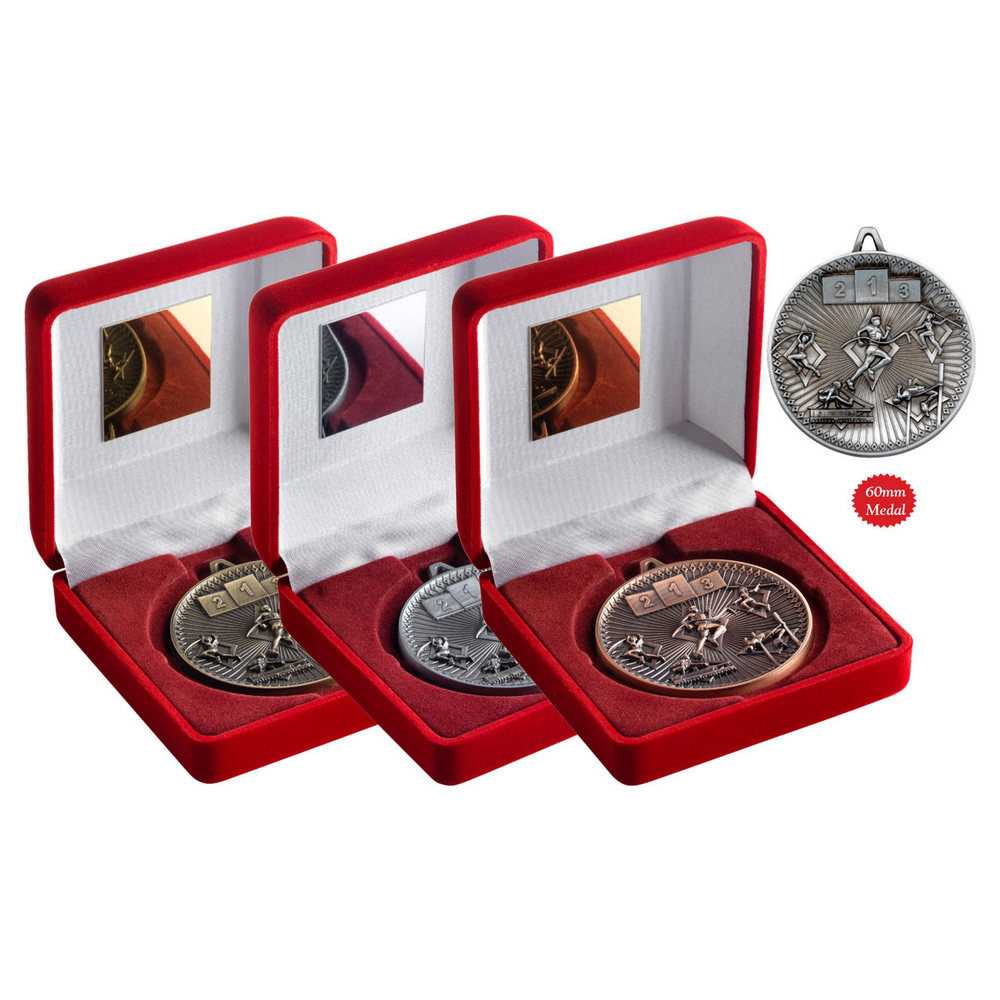 Red Velvet Box And 60mm Medal Athletics by Legacy Outfitters