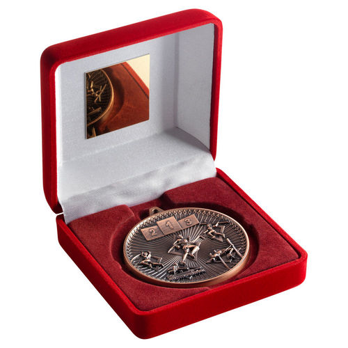 Red Velvet Box And 60mm Medal Athletics - Bronze by Legacy Outfitters