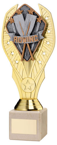 Gold Plastic Holder + Rowing Disc On Cream Marble Trophy (1in Cen) - 197mm by Legacy Outfitters