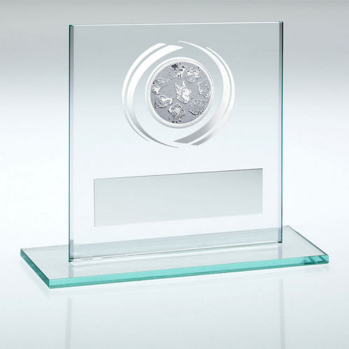 JADE/SILVER GLASS WITH DOG INSERT AND PLATE