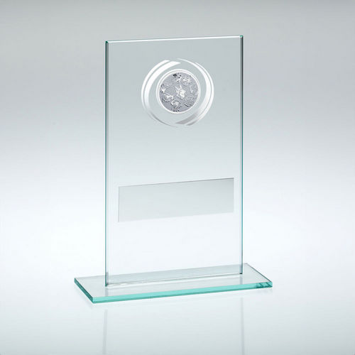 JADE/SILVER GLASS WITH DOG INSERT AND PLATE