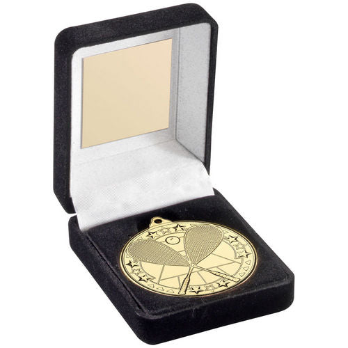 Black Velvet Box And 50mm Medal Squash - Gold by Legacy Outfitters
