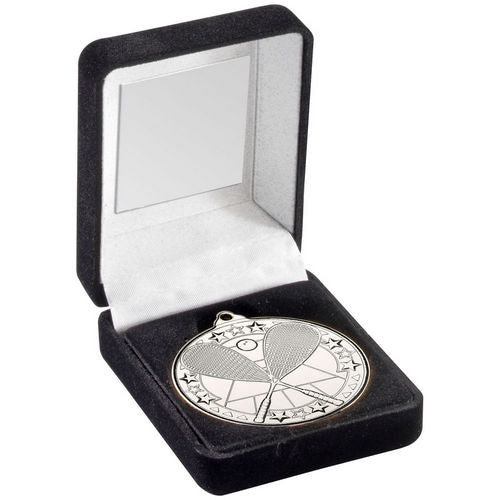 Black Velvet Box And 50mm Medal Squash - Silver by Legacy Outfitters
