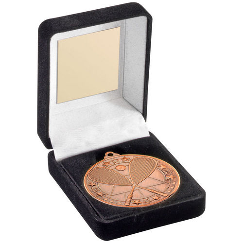 Black Velvet Box And 50mm Medal Squash - Bronze by Legacy Outfitters