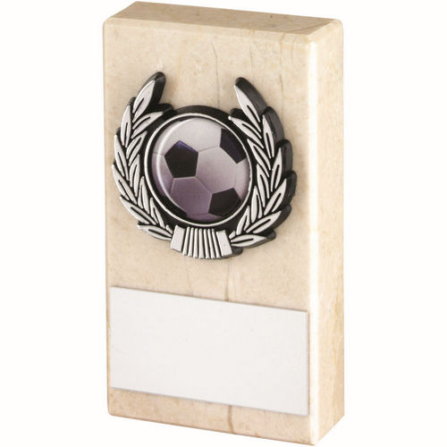 CREAM MARBLE AND SILVER TRIM ASSEMBLED TROPHY (1in CENTRE) - 4 x 2in