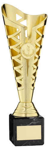 Gold Plastic Titan Cup On Black Marble Assembled Trophy (1in Cen) - 222mm by Legacy Outfitters
