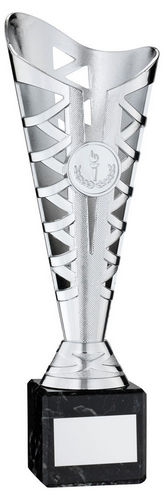 Silver Plastic Titan Cup On Black Marble Assembled Trophy (1in Cen) - 222mm by Legacy Outfitters