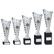 Silver Plastic Titan Cup On Black Marble Assembled Trophy (1in Cen) by Legacy Outfitters