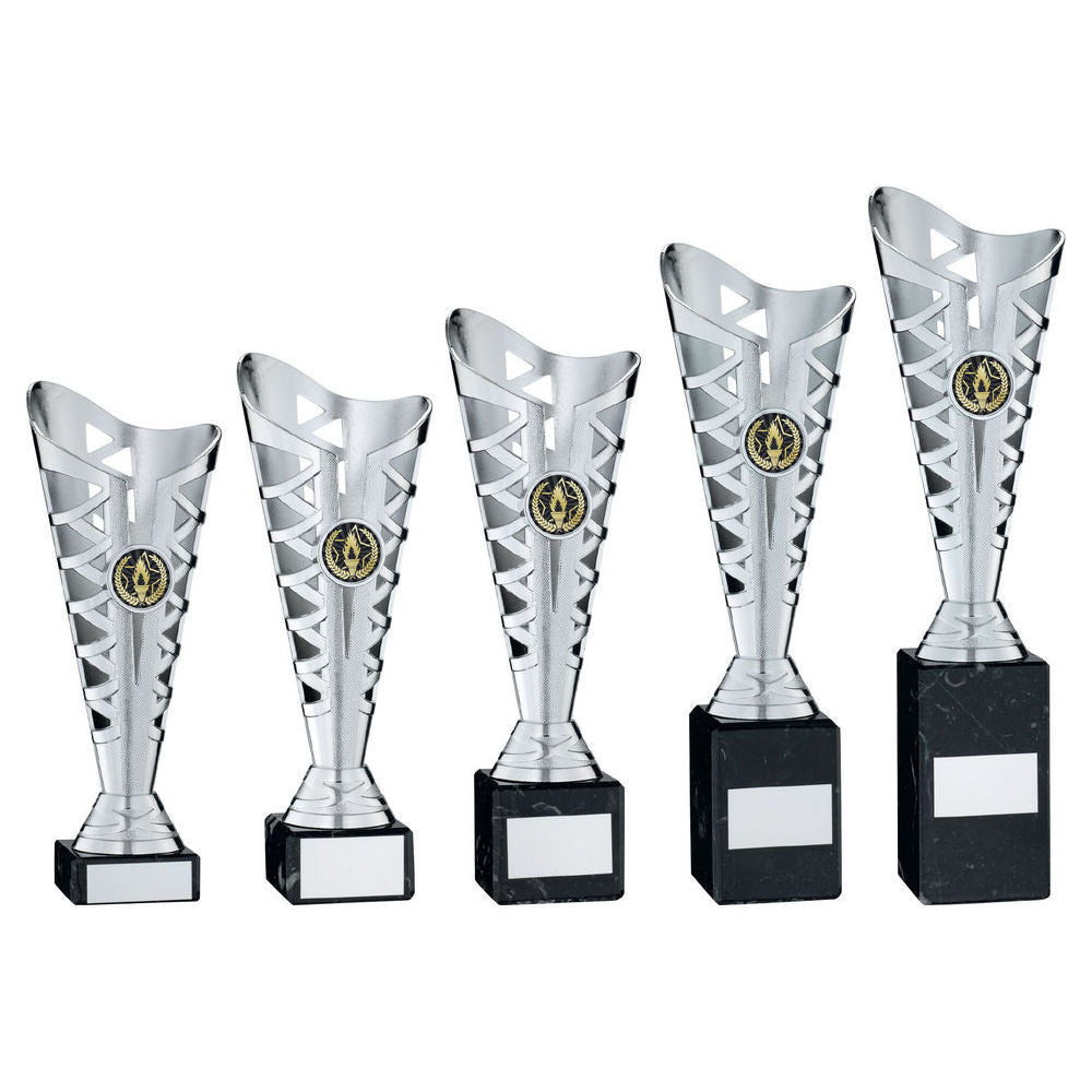 Silver Plastic Titan Cup On Black Marble Assembled Trophy (1in Cen) by Legacy Outfitters