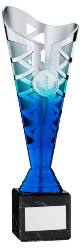 Silver/Blue Plastic Titan Cup On Blk Marble Assembled Trophy (1in Cen) - 222mm by Legacy Outfitters