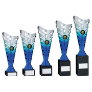 Silver/Blue Plastic Titan Cup On Blk Marble Assembled Trophy (1in Cen) by Legacy Outfitters