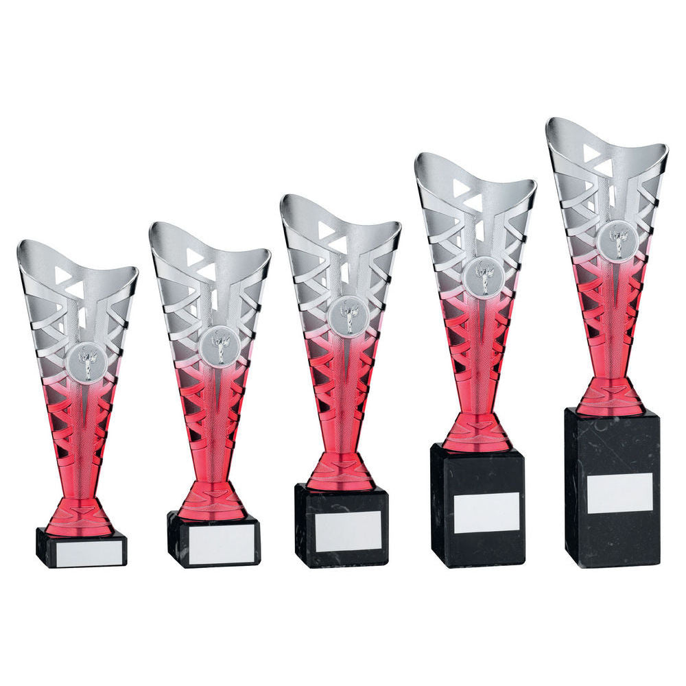 Silver/Pink Plastic Titan Cup On Blk Marble Assembled Trophy (1in Cen) by Legacy Outfitters
