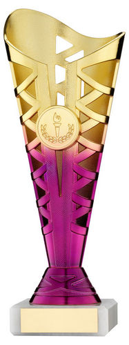 Gold/Purple Plastic Titan Cup Assembled On Marble (1in Cen) - 222mm by Legacy Outfitters