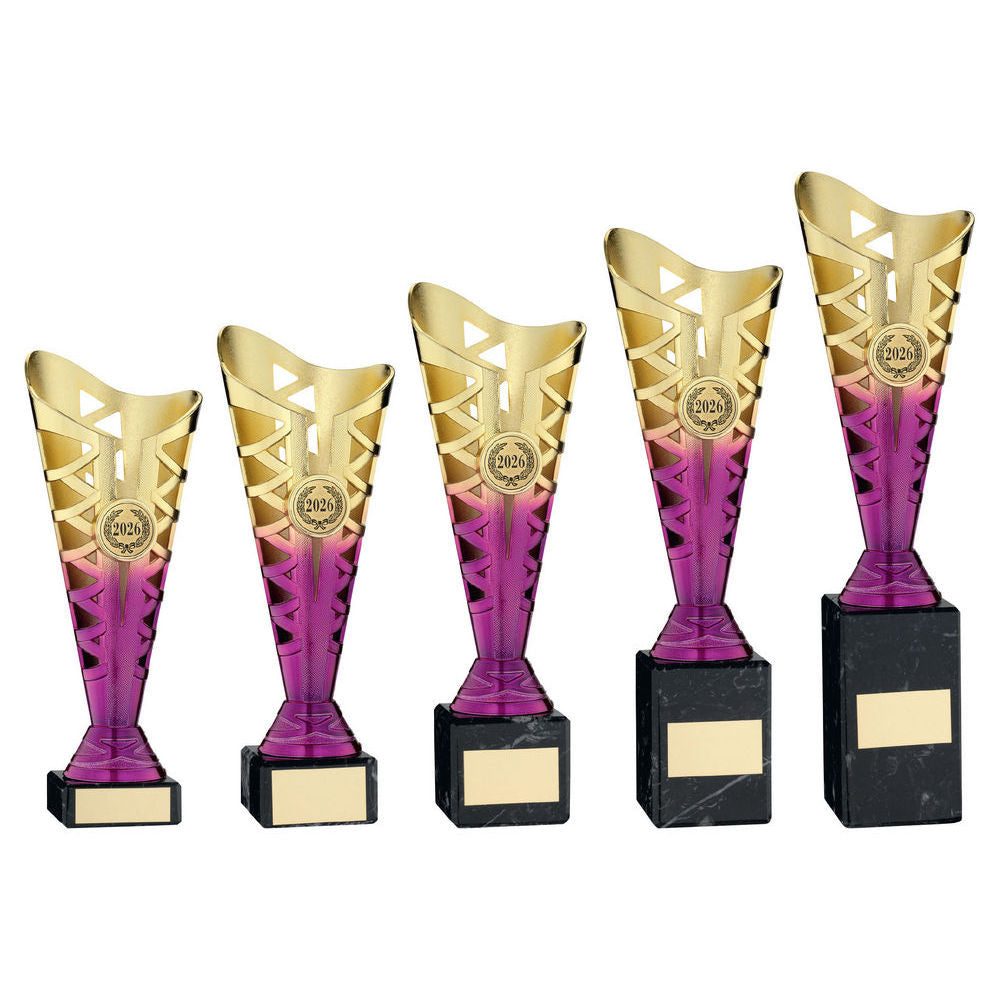 Gold/Purple Plastic Titan Cup On Blk Marble Assembled Trophy (1in Cen) by Legacy Outfitters