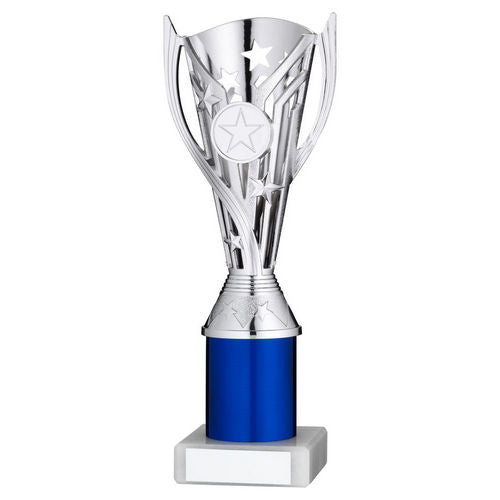 Silver/Blue Plastic Flash Cup Assembled On Marble (1in Cen) - 203mm by Legacy Outfitters