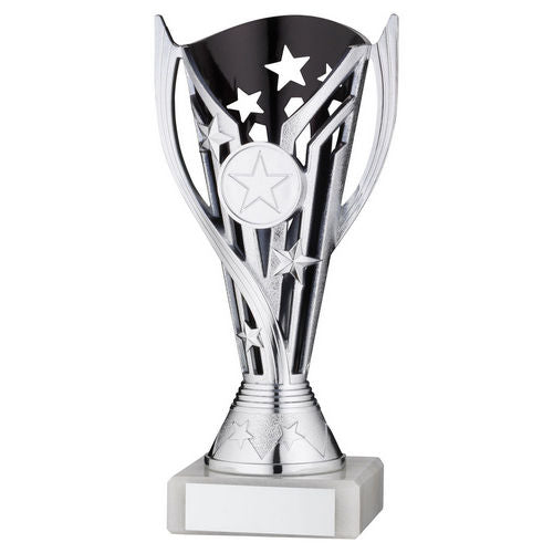 SILVER/BLACK PLASTIC FLASH CUP ASSEMBLED ON MARBLE (1in CEN) - 7in