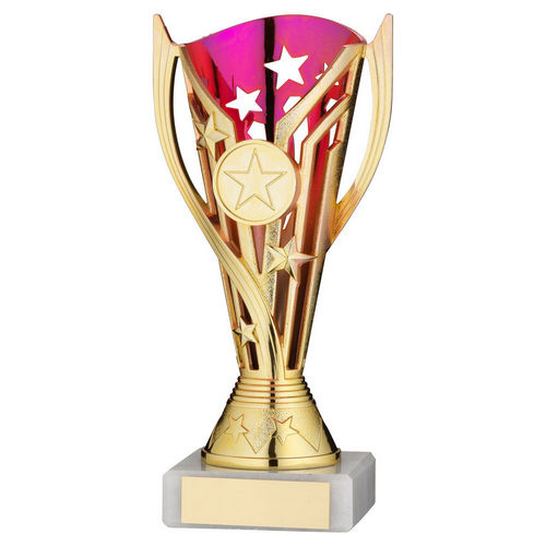 GOLD/PURPLE PLASTIC FLASH CUP ASSEMBLED ON MARBLE (1in CEN) - 7in