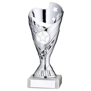 SILVER PLASTIC SABRE CUP ASSEMBLED ON MARBLE  (1in CEN) - 7in