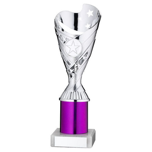 Silver/Purple Plastic Sabre Cup Assembled On Marble (1in Cen) - 203mm by Legacy Outfitters