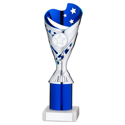Silver/Blue Plastic Sabre Cup Assembled On Marble With Tube (1in Cen) - 203mm by Legacy Outfitters