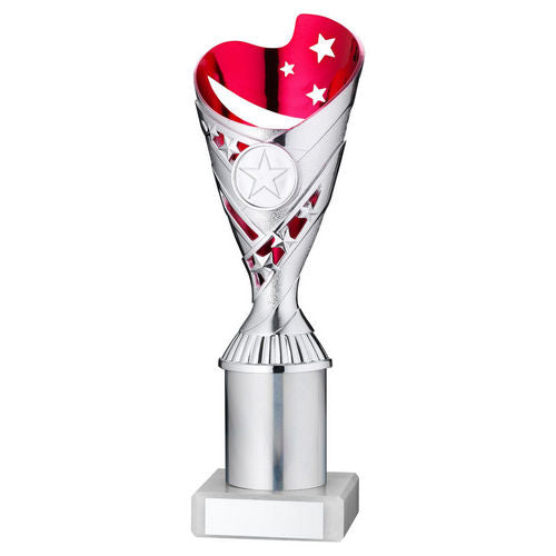 Silver/Pink Plastic Sabre Cup Assembled On Marble With Tube (1in Cen) - 203mm by Legacy Outfitters