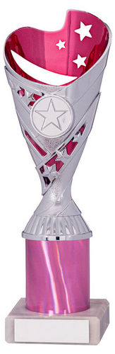 Pink/Silver Plastic Sabre Cup Assembled On Marble (1in Cen) - 203mm by Legacy Outfitters