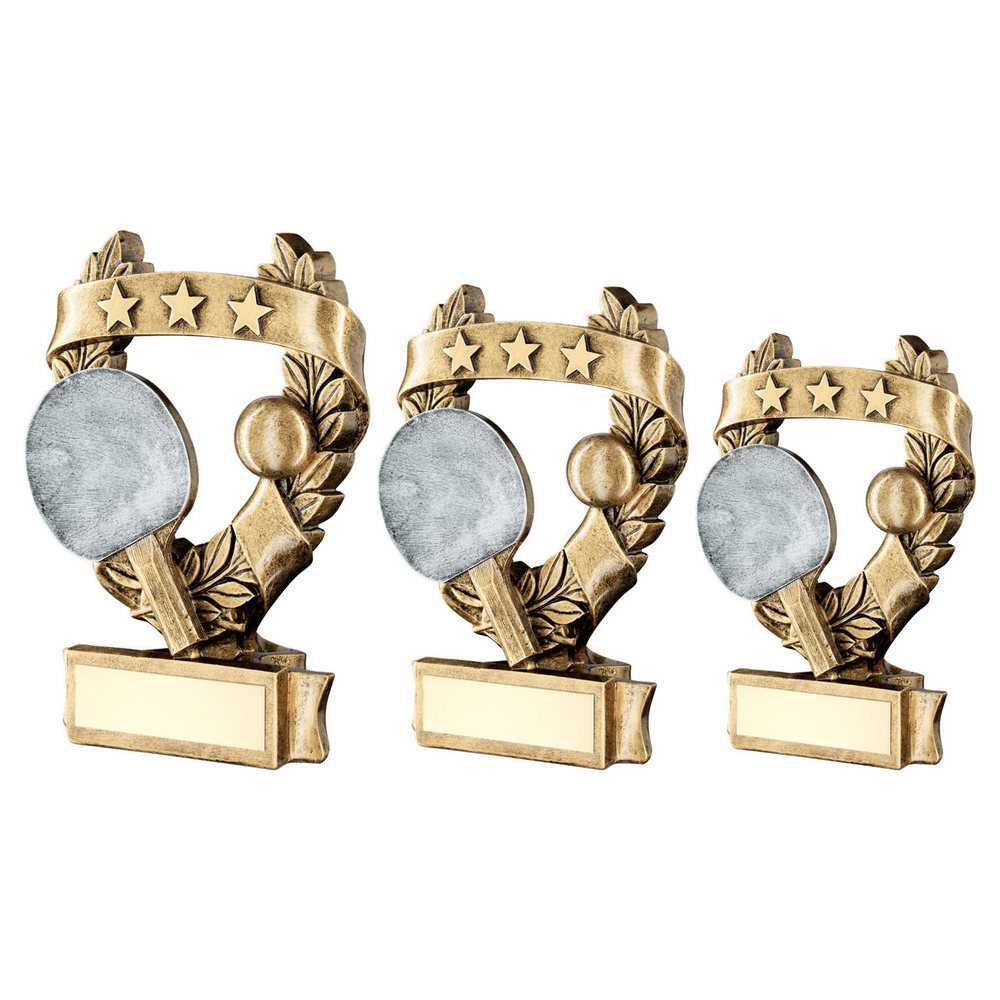 Brz/Pew/Gold Table Tennis 3 Star Wreath Award With Plate by Legacy Outfitters