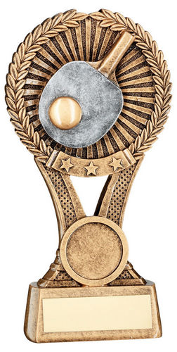 Brz/Gold/Pew Table Tennis Round Wreath On V Riser With Plate (1in Cen) - 127mm by Legacy Outfitters