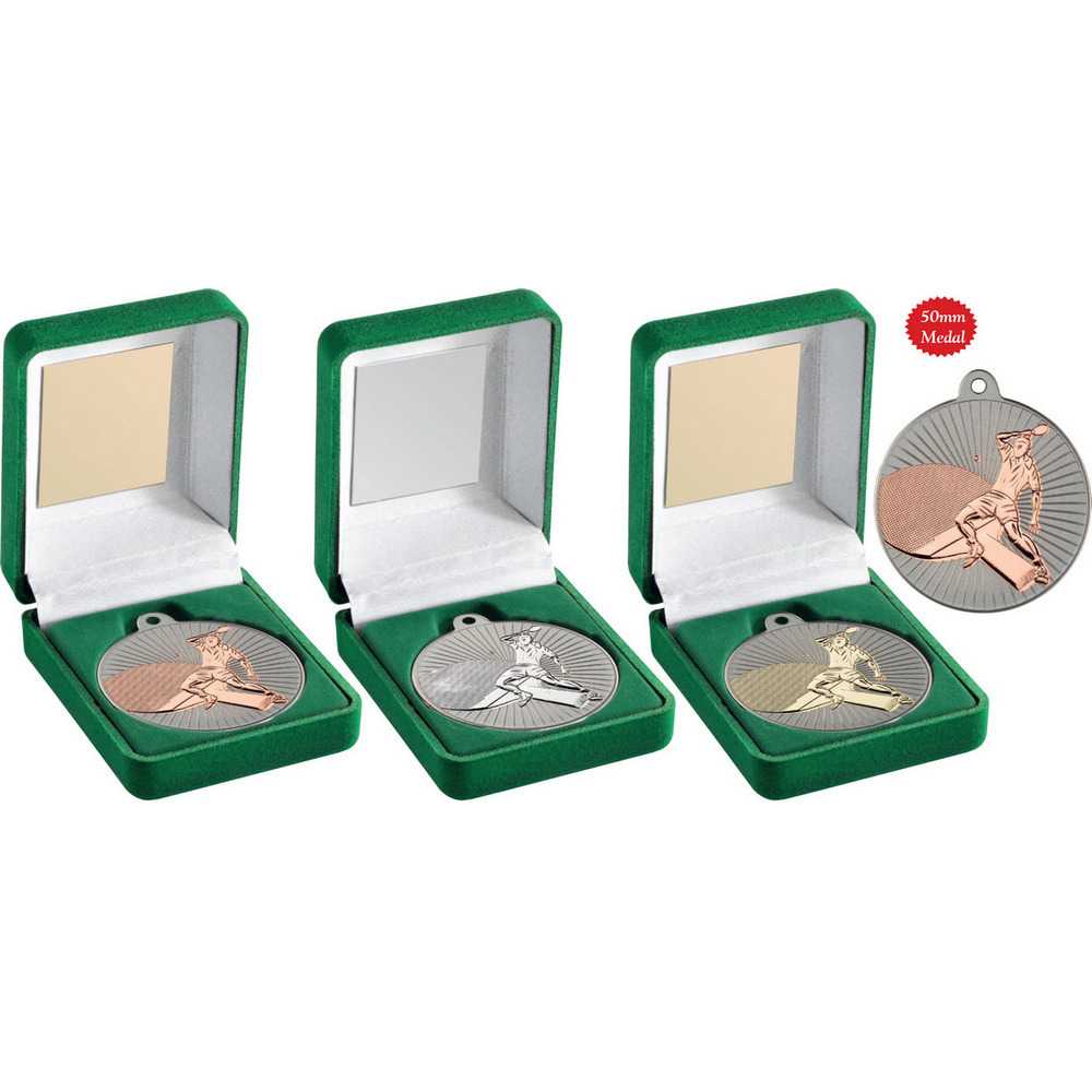 Green Velvet Box And 50mm Table Tennis Medal by Legacy Outfitters