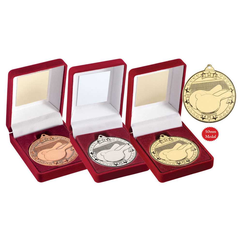 Red Velvet Box And 50mm Medal Table Tennis by Legacy Outfitters