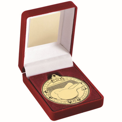 Red Velvet Box And 50mm Medal Table Tennis - Gold by Legacy Outfitters