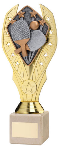 Gold Plastic Holder + Table Tennis Disc On Cream Marble Trophy (1in Cen) - 197mm by Legacy Outfitters