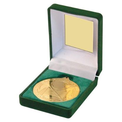 GREEN VELVET BOX AND HURLING 50mm MEDAL