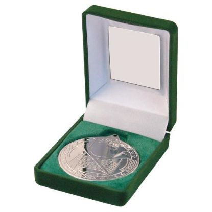 GREEN VELVET BOX AND HURLING 50mm MEDAL