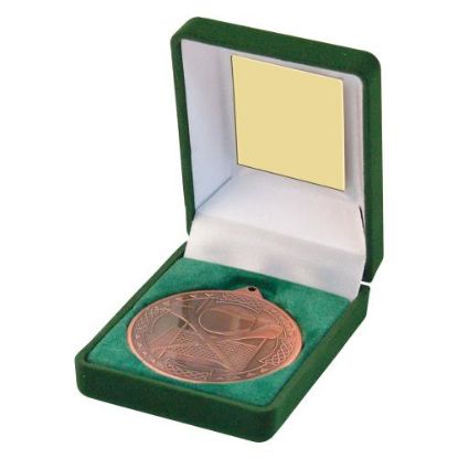 GREEN VELVET BOX AND HURLING 50mm MEDAL