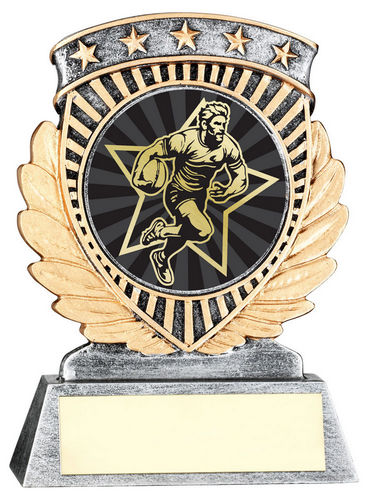 Pew/Gold 5 Star Holder With Vinyl Male Rugby Insert & Plate - 95mm by Legacy Outfitters