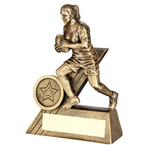 Brz/Gold Female Rugby Mini Figure With Plate (1in Centre) - 102mm by Legacy Outfitters