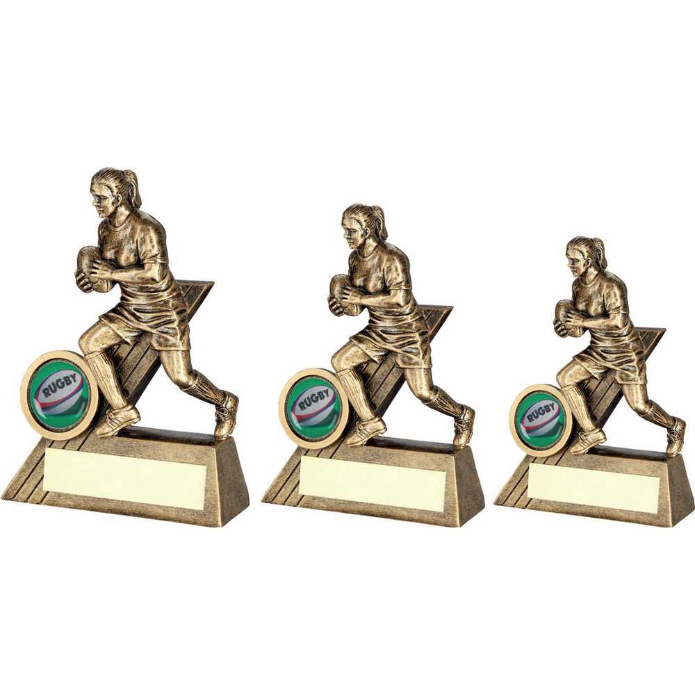 Brz/Gold Female Rugby Mini Figure With Plate (1in Centre) by Legacy Outfitters