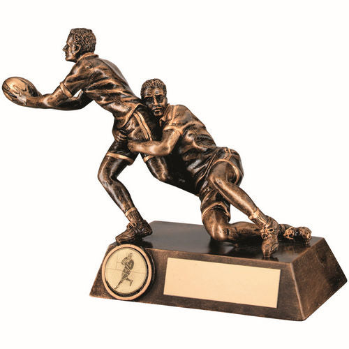 Brz/Gold Double Rugby Tackle Figure With Plate (1in Centre) - 146mm by Legacy Outfitters