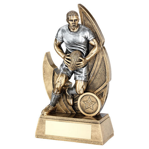 Brz/Pew Male Rugby Figure On Backdrop With Plate (1in Centre) - 152mm by Legacy Outfitters
