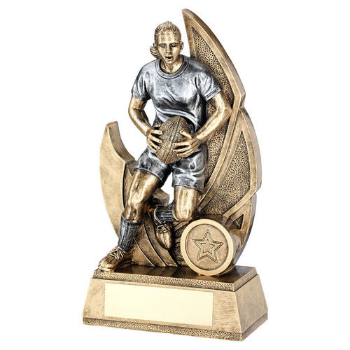 Brz/Pew Female Rugby Figure On Backdrop With Plate (1in Centre) - 152mm by Legacy Outfitters