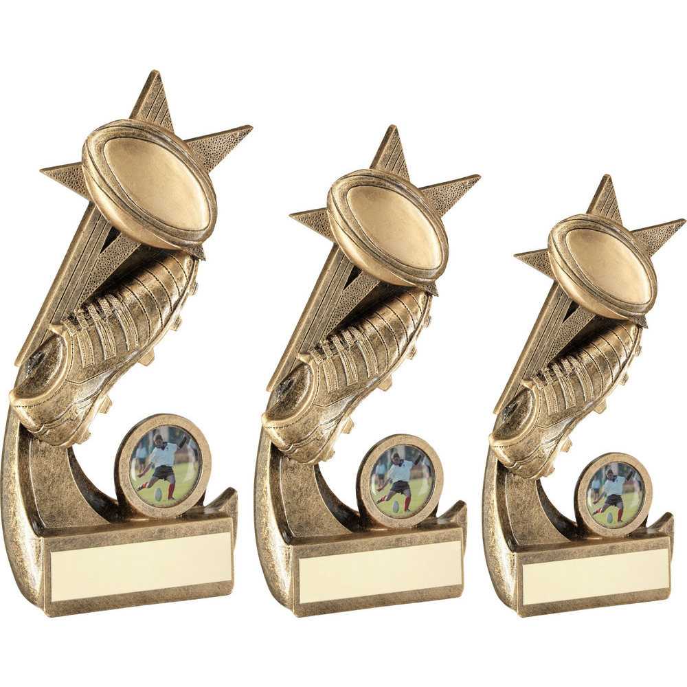 Brz/Gold Rugby Ball And Boot On Shooting Star With Plate (1in Centre) by Legacy Outfitters