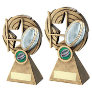 Brz/Pew/Gold Rugby Ball And Posts On Holed Spiral With Plate (1in Cen) by Legacy Outfitters
